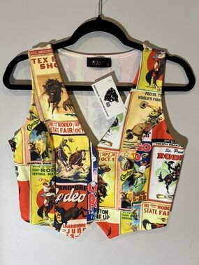 Nylon Rodeo Poster Print Crop Vest - Yellow, Red, Cream